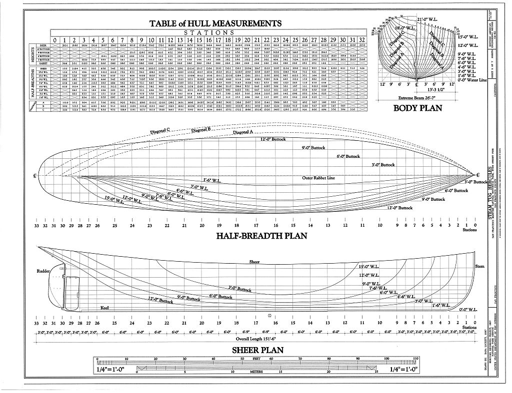 Steam Tug ship lines plans Steam Tug Hercules plating &amp; offsets plan ...