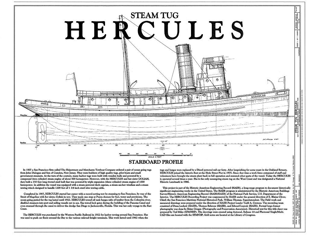 free ship plans, drawings ship, model, steam tug, Tugboat Hercules, utility vessels, model building, scratch building, ship model kit,