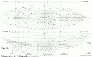 free, ship, plan, lines, drawing, schooner, new england,, 19th century, sail, vessel, fishing, fredonia, Lettie G. Howard