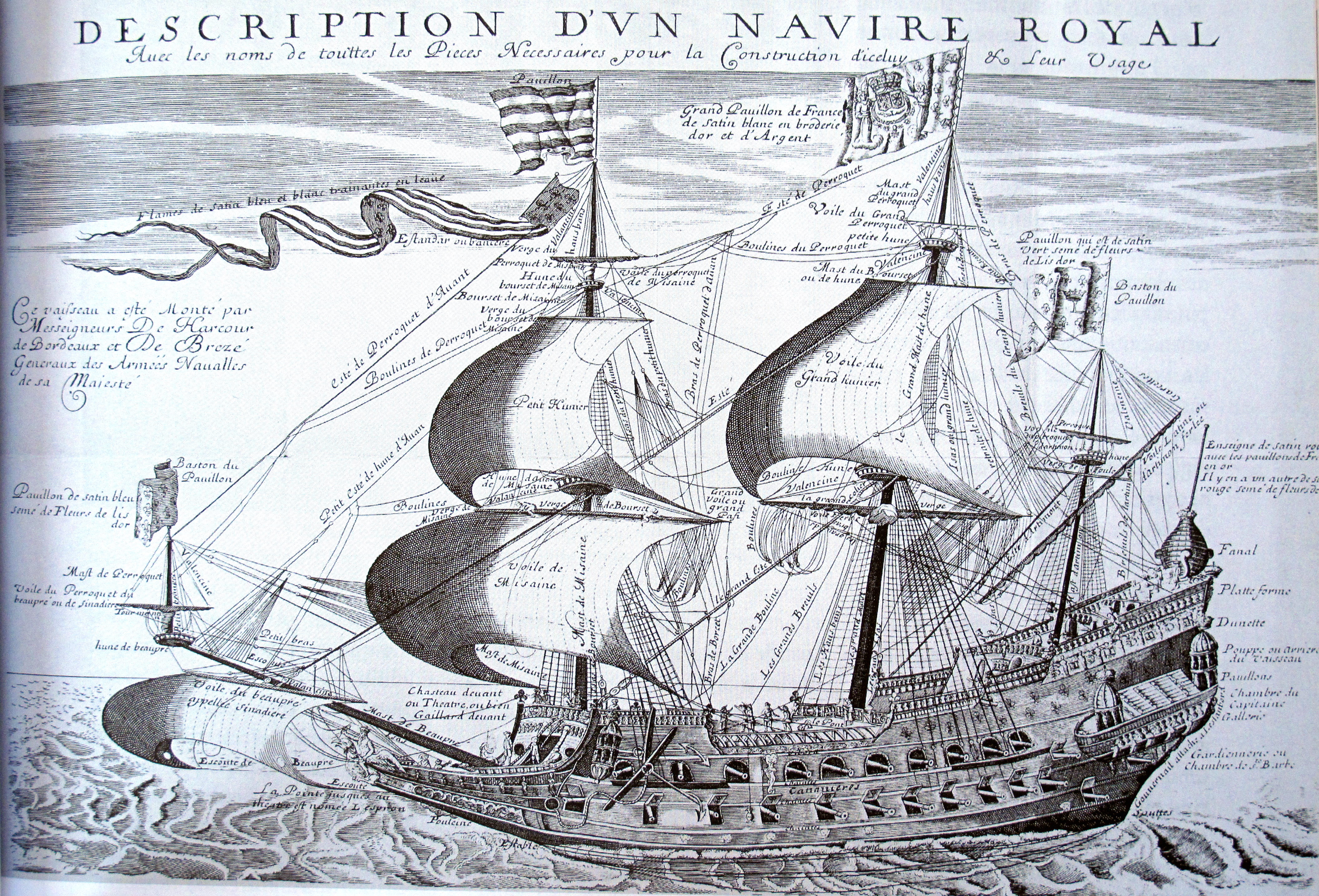 free, ship, plan, Couronne, French, warship, ship-of-the-line, 17th Century, crown