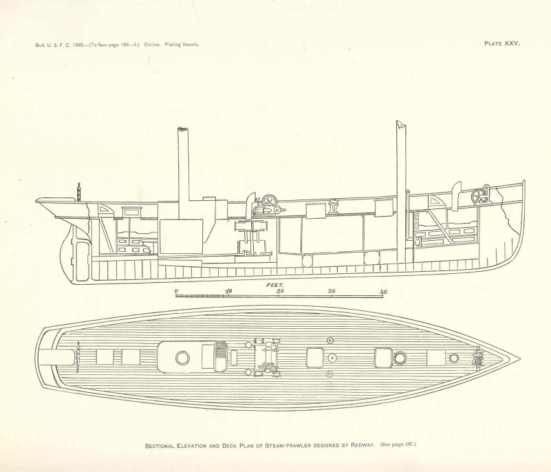 Free ship plan, drawing, steam-powered, fishing trawler, designed, W.E. Redway, boat, ship, model, model building, scratch building, ship model kit,