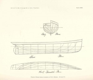 Body, Sheer, and waterline plans of 19th Century Great Lakes steam-powered fishing trawler designed by W.E. Redway