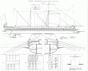 free ship plan Athenian trireme Paris Souvenirs de Marine Conserves, Greek, oar-powered
