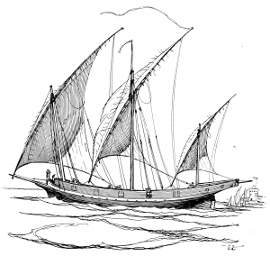 lateen, sail, triangular, square, rigged, sail, ship, vessel