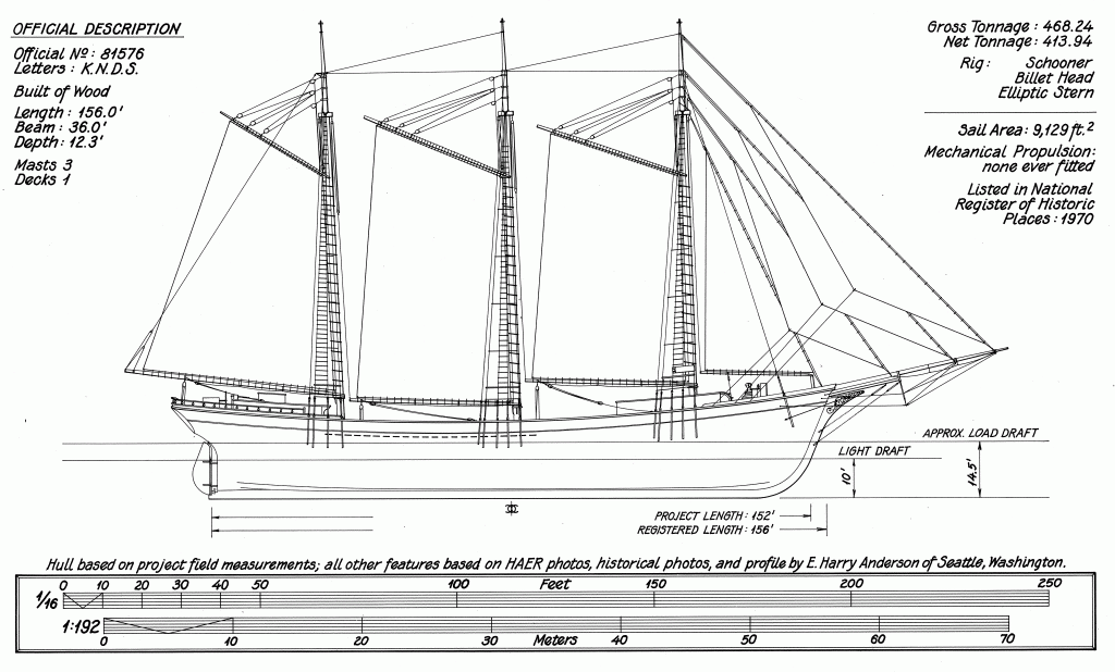 Free ship plans lumber schooner Wawona historic wooden vessel