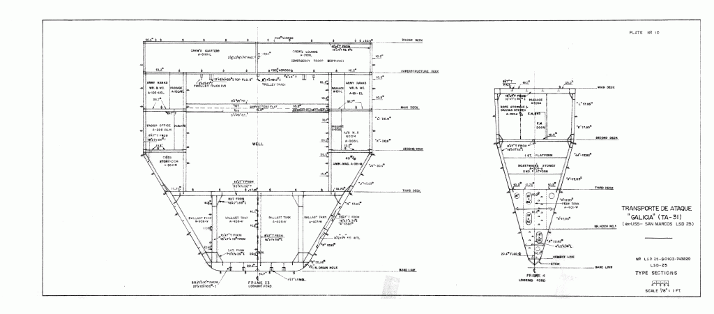 Free Ship Plan Sections USS San Marcos LSD 25, Spanish Navy Ship Galica