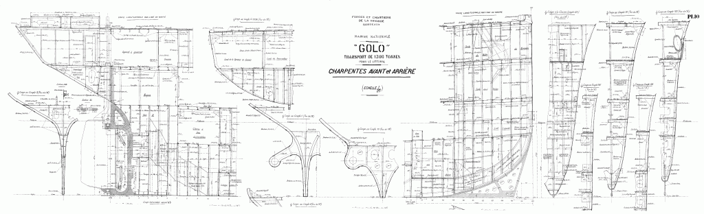 free ship plan, French, cargo, vessel, Golo, merchant marine, World War II, bow stern section details