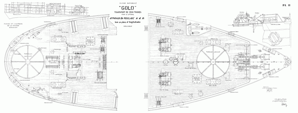 free ship plan, French, cargo, vessel, Golo, merchant marine, World War II, gun deck plan