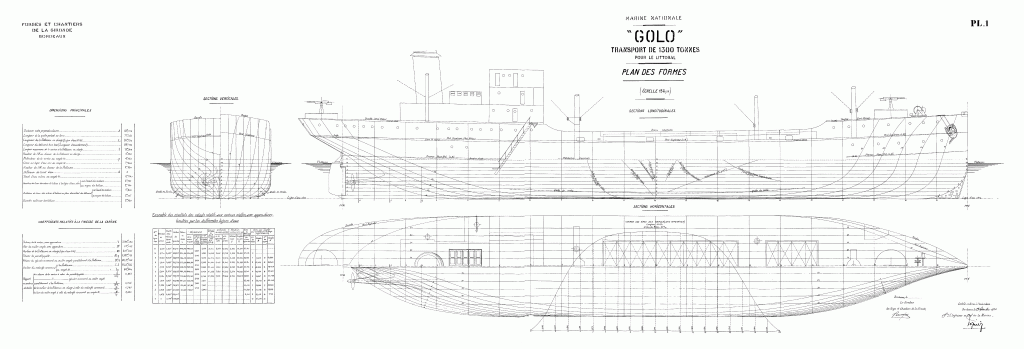 free ship plan, French, cargo, vessel, Golo, merchant marine, World War II, body plan