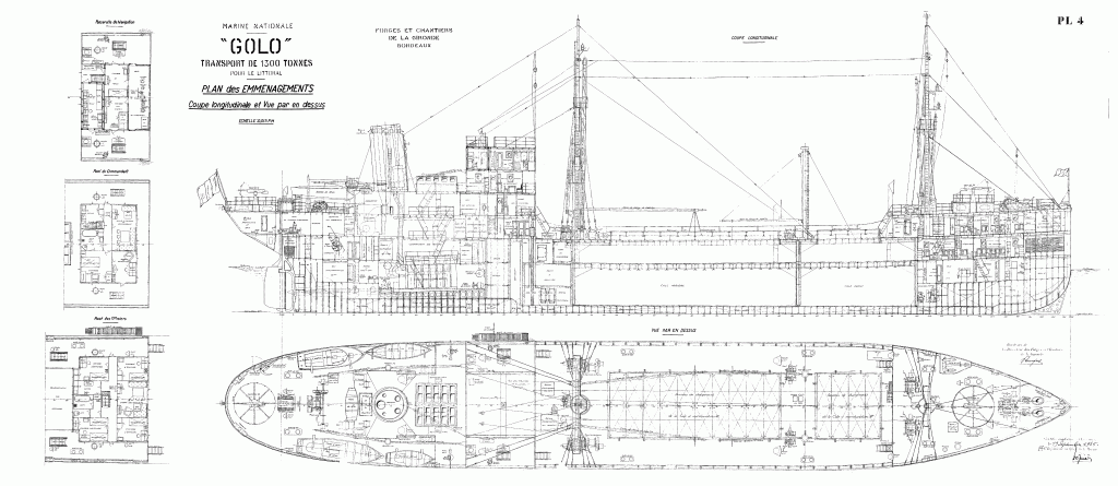 free ship plan, French, cargo, vessel, Golo, merchant marine, World War II, inboard profile