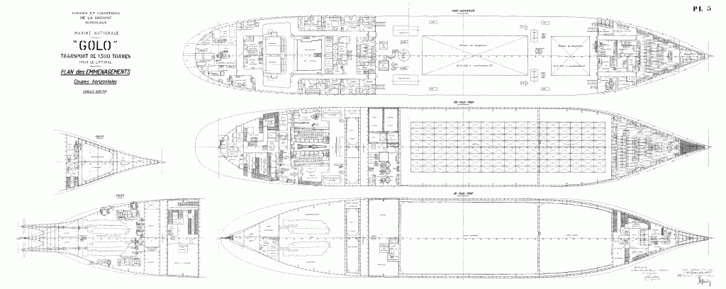 free ship plan, French, cargo, vessel, Golo, merchant marine, World War II, deck plan