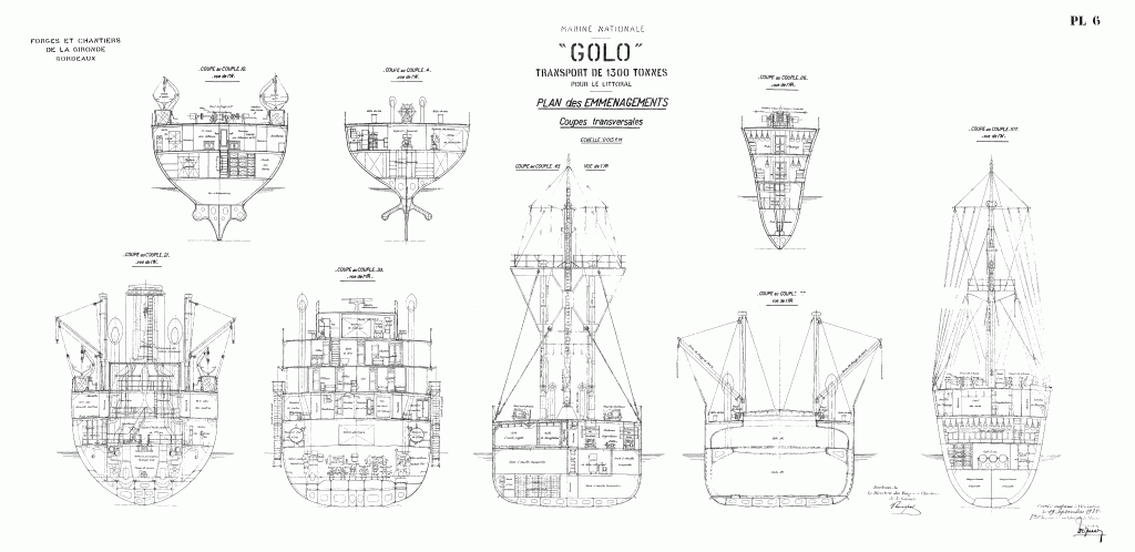 free ship plan, French, cargo, vessel, Golo, merchant marine, World War II, gun deck plan