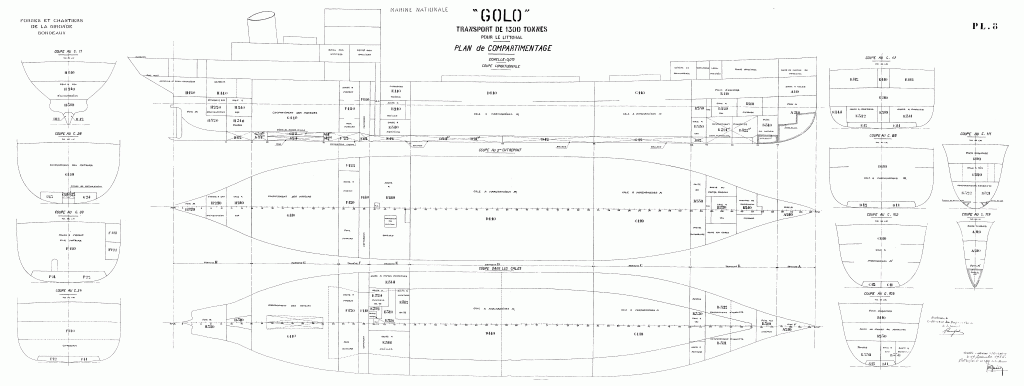 free ship plan, French, cargo, vessel, Golo, merchant marine, World War II, compartment plan