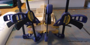 gluing boat deck transom, Chesapeake Bay Flattie, Midwest Products, ship model building