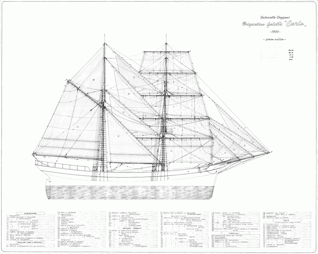 free ship plans,  brigantine, schooner, Italian, wooden, vessel, sail