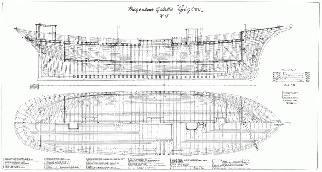 Framing plan, Free ship plans, sailing, ship, vessel, wooden, brigantine, schooner, Italian, Gigino, 20th Century, ship model, scratch, building