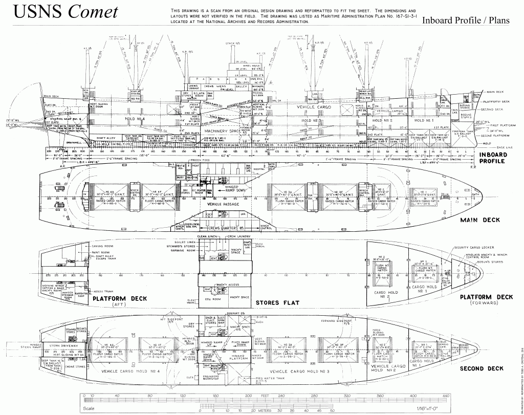 free ship plans, USNS Comet, deck plans, cargo vessel, ship, C3