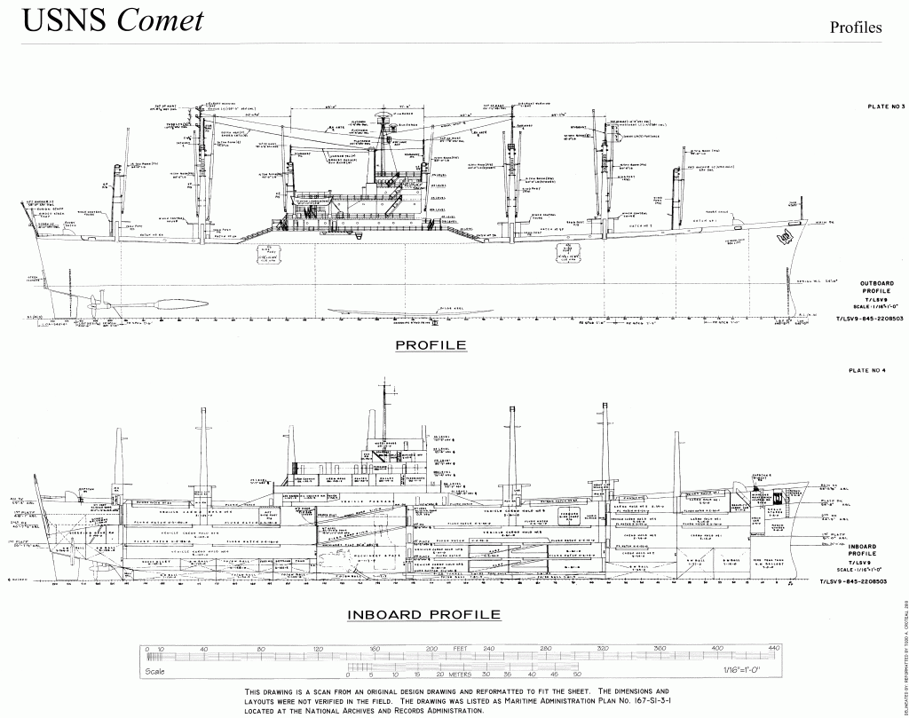 free ship plans, profile, USNS Comet, C3, cargo, vessel, ship, U.S., Navy