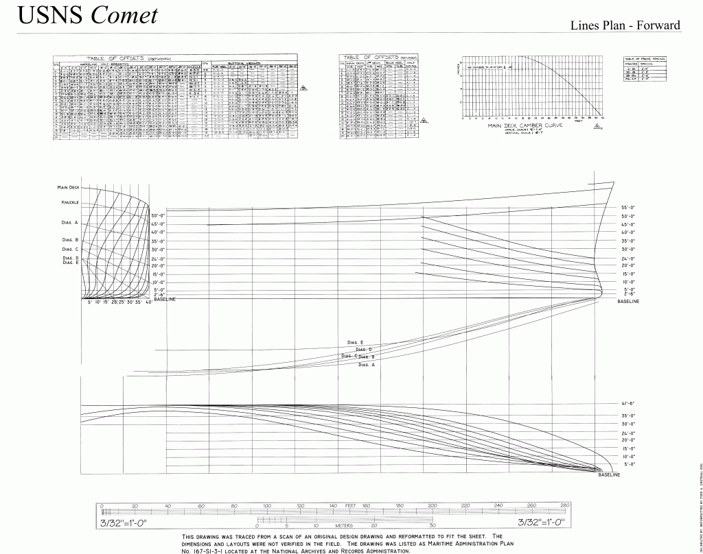 free ship plans, USNS Comet, ships lines, bow, cargo vessel, C3, ship