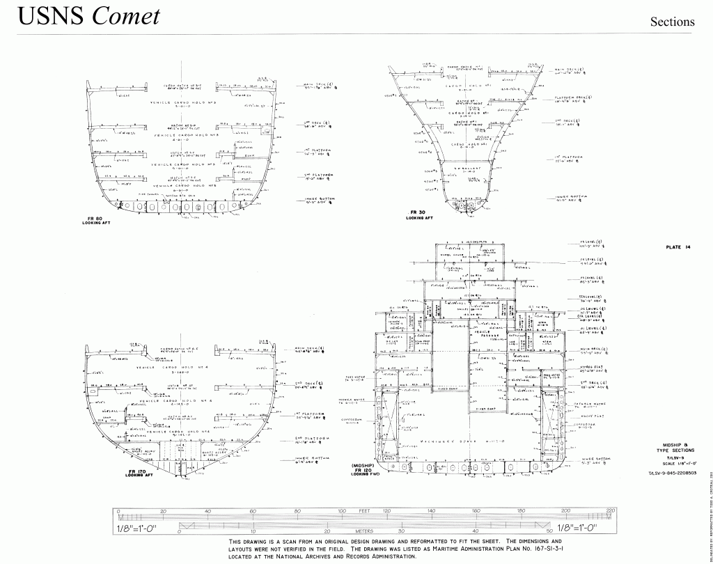 free ship pans, USNS Comet, section plans, cargo vessel, C3 ship