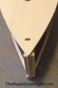 model ship, kit, plank-on-bulkhead, midwest products, chesapeake bay flattie, planking the hull, trimming bow stiffeners