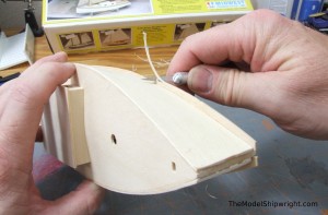 model ship, kit, plank-on-bulkhead, midwest products, chesapeake bay flattie, planking the hull, trimming side plank bottom