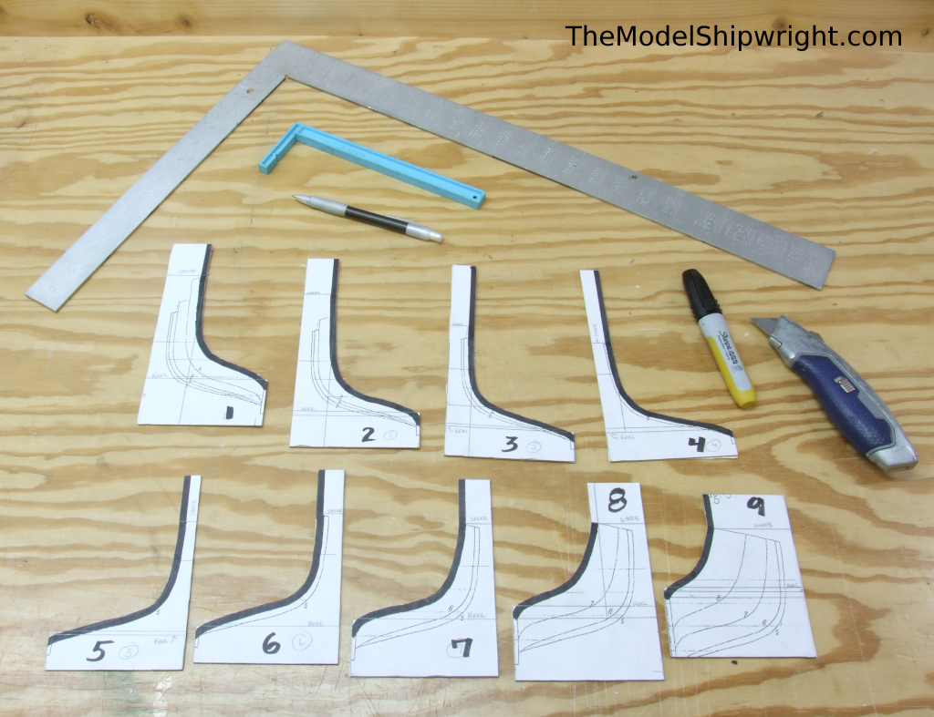 finished templates Ship model, Arab, Sambouk, dhow, scratch-building, solid hull, bread-and-butter, section plan,