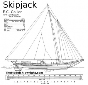 sail plan, free ship plan, scratch-building, ship model, plank-on-bulkhead, method, Skipjack, E.C. Collier, Chesapeake Bay, Oyster dredge