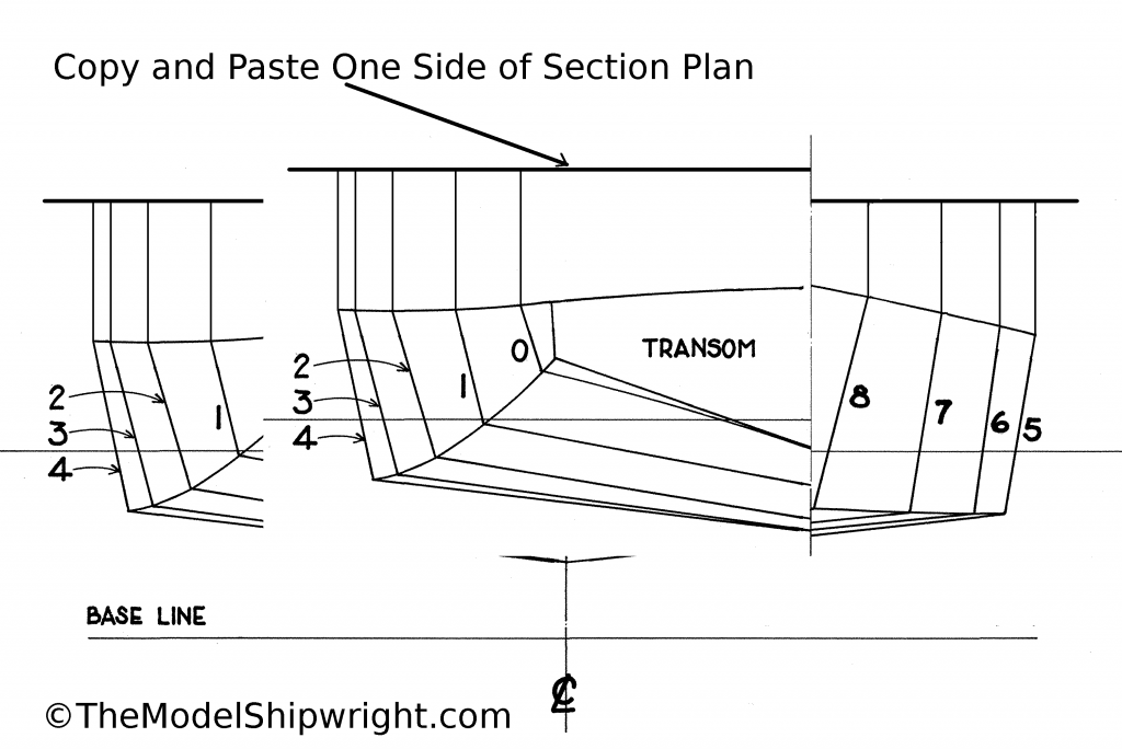 duplicate, section plan, scratch-building, ship model, plank-on-bulkhead, method, Skipjack, E.C. Collier, Chesapeake Bay, Oyster dredge