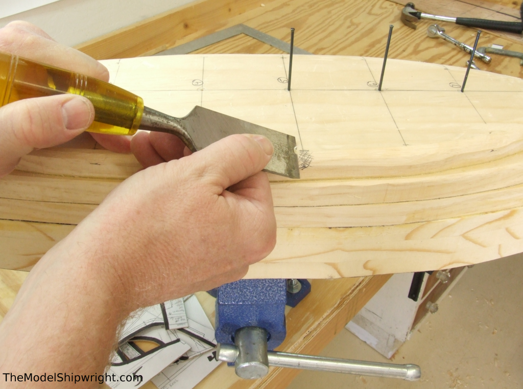 Ship model, Arab, Sambouk, dhow, scratch-building, solid hull, bread-and-butter, chisel, shaping, cross hatching, high spots