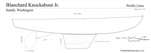 Outboard profile plan, Free ship plans, sailboat, day-sailing, Blanchard, Junior Knockabout, steam-bent, frame, depression-era