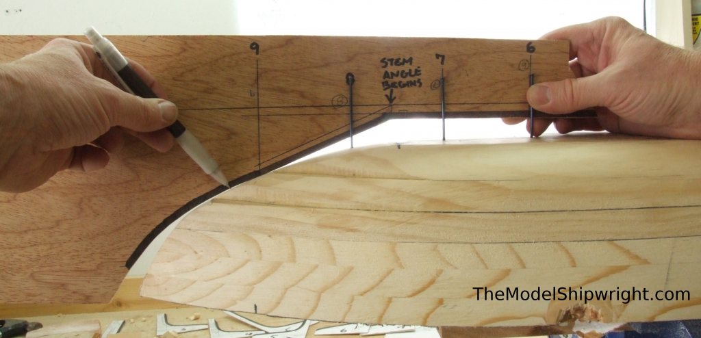 Ship model, Arab, Sambouk, dhow, scratch-building, solid hull, bread-and-butter, stem, contour, marking, template